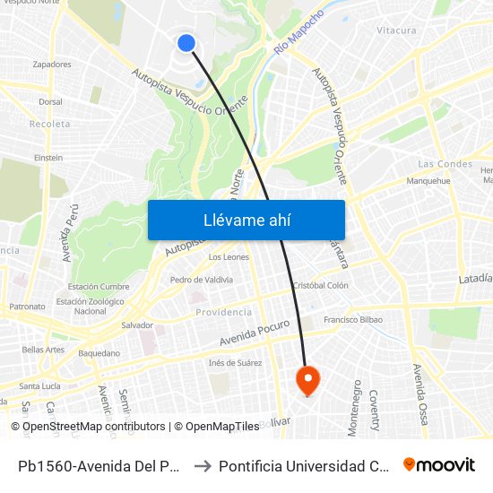 Pb1560-Avenida Del Parque / Esq. Avenida Del Cóndor to Pontificia Universidad Católica De Chile (Campus Oriente) map