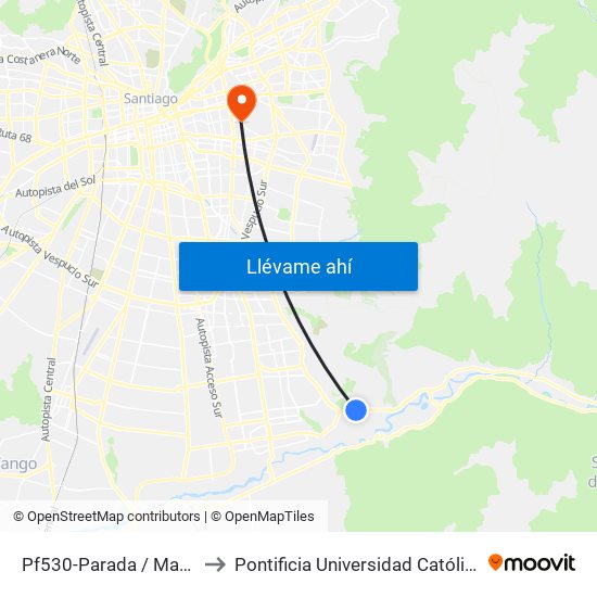 Pf530-Parada / Mampato Las Viscachas to Pontificia Universidad Católica De Chile (Campus Oriente) map