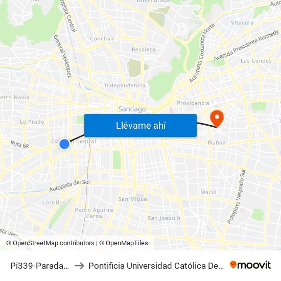Pi339-Parada 3 / Concón to Pontificia Universidad Católica De Chile (Campus Oriente) map