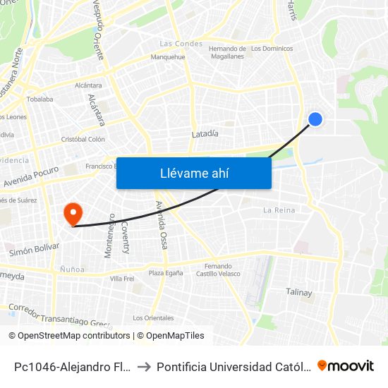 Pc1046-Alejandro Fleming / Esq. Totoralillo to Pontificia Universidad Católica De Chile (Campus Oriente) map