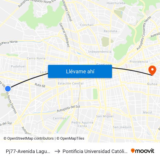 Pj77-Avenida Laguna Sur / Esq. Lebreles to Pontificia Universidad Católica De Chile (Campus Oriente) map