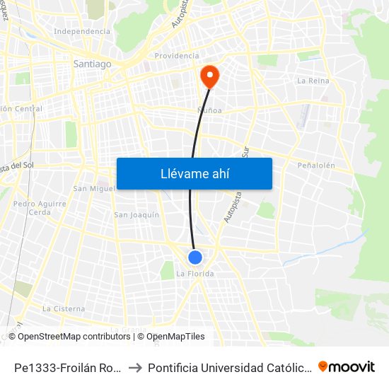 Pe1333-Froilán Roa / Esq. Froilán Roa to Pontificia Universidad Católica De Chile (Campus Oriente) map