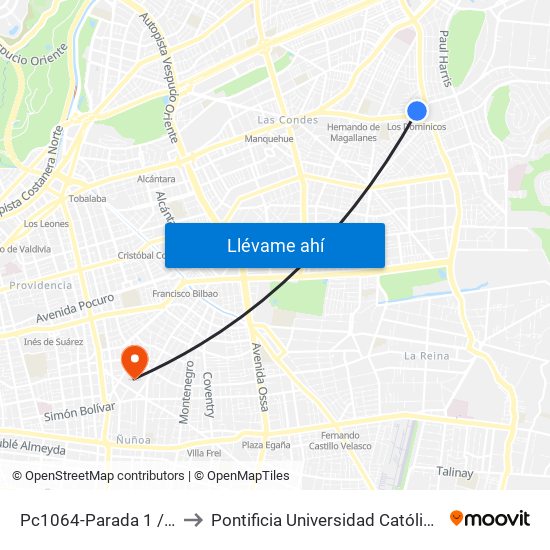 Pc1064-Parada 1 / (M) Los Dominicos to Pontificia Universidad Católica De Chile (Campus Oriente) map