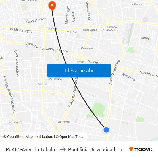 Pd461-Avenida Tobalaba / Esq. Avenida Las Torres to Pontificia Universidad Católica De Chile (Campus Oriente) map