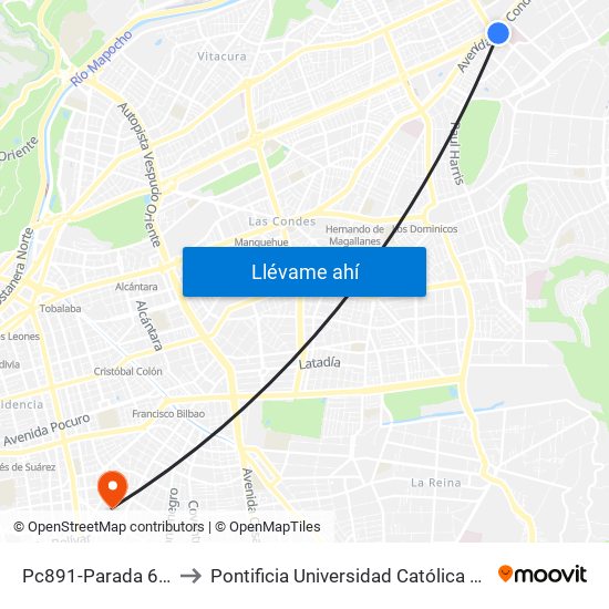 Pc891-Parada 6 / Nudo Estoril to Pontificia Universidad Católica De Chile (Campus Oriente) map