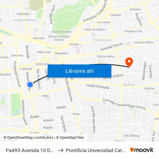 Pa493-Avenida 10 De Julio / Esq. Nataniel Cox to Pontificia Universidad Católica De Chile (Campus Oriente) map