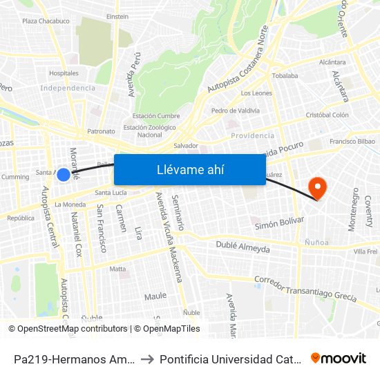 Pa219-Hermanos Amunátegui / Esq. Huérfanos to Pontificia Universidad Católica De Chile (Campus Oriente) map
