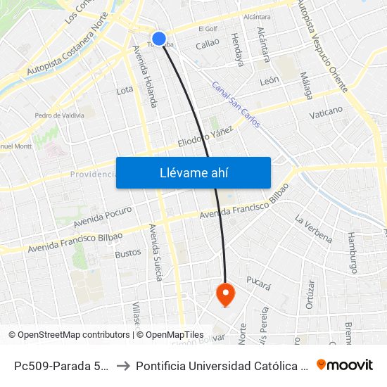 Pc509-Parada 5 / (M) Tobalaba to Pontificia Universidad Católica De Chile (Campus Oriente) map