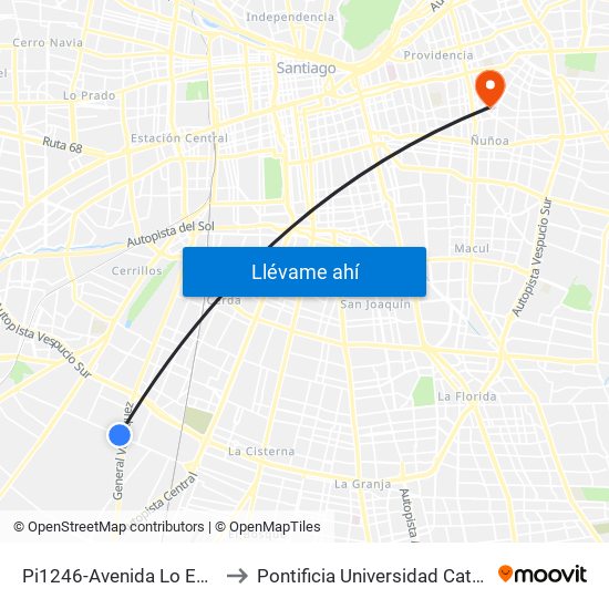 Pi1246-Avenida Lo Espejo / Esq. Vista Hermosa to Pontificia Universidad Católica De Chile (Campus Oriente) map