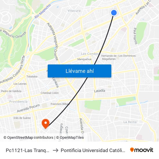 Pc1121-Las Tranqueras / Esq. Virginia to Pontificia Universidad Católica De Chile (Campus Oriente) map