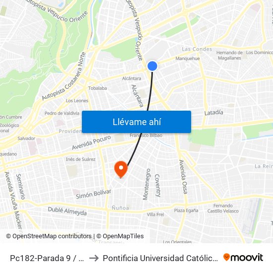 Pc182-Parada 9 / (M) Escuela Militar to Pontificia Universidad Católica De Chile (Campus Oriente) map