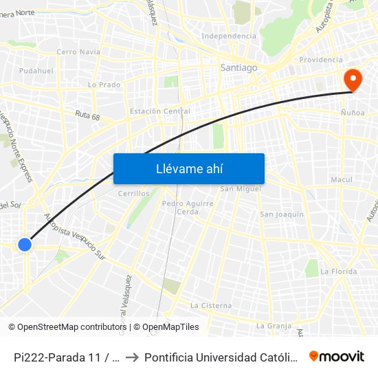 Pi222-Parada 11 / (M) Plaza De Maipú to Pontificia Universidad Católica De Chile (Campus Oriente) map