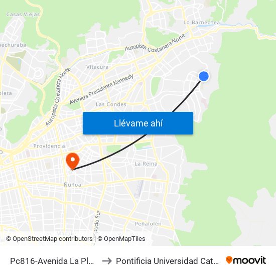 Pc816-Avenida La Plaza / Esq. Rep. De Hondura to Pontificia Universidad Católica De Chile (Campus Oriente) map