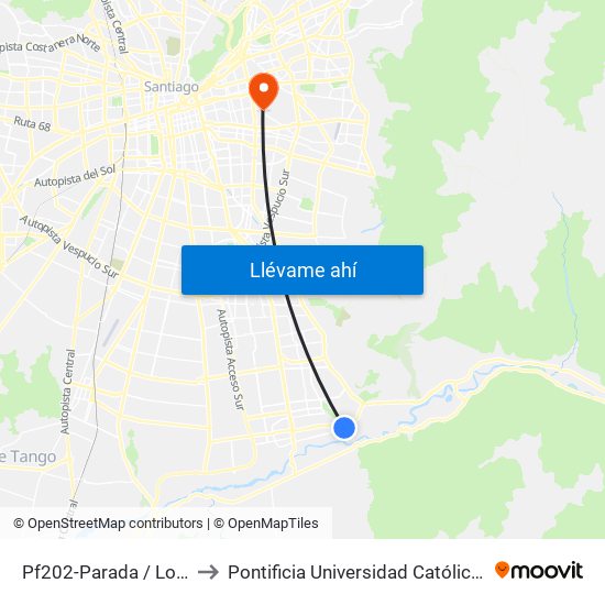 Pf202-Parada / Lomas De Eyzaguirre to Pontificia Universidad Católica De Chile (Campus Oriente) map