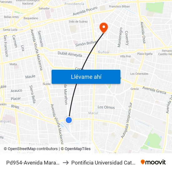 Pd954-Avenida Marathon / Esq. Avenida Quilín to Pontificia Universidad Católica De Chile (Campus Oriente) map