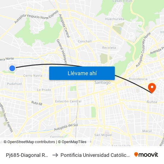 Pj685-Diagonal Reny / Esq. Bombal to Pontificia Universidad Católica De Chile (Campus Oriente) map