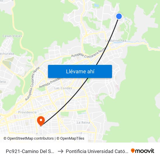 Pc921-Camino Del Sol / Esq. Camino Del Chin to Pontificia Universidad Católica De Chile (Campus Oriente) map
