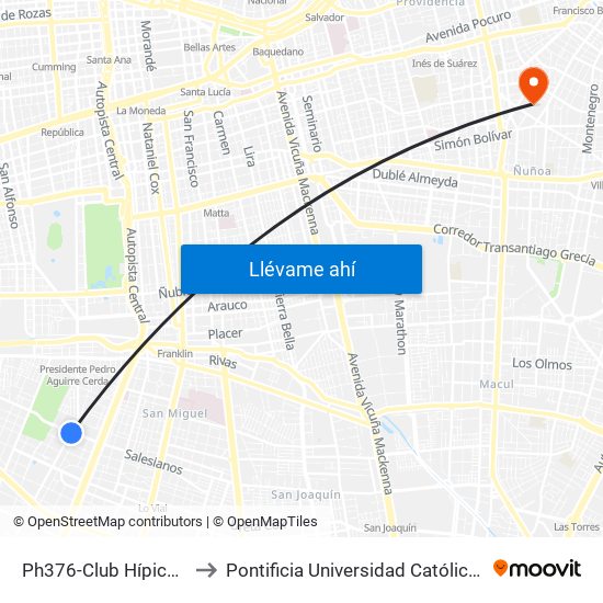 Ph376-Club Hípico / Esq. Salesianos to Pontificia Universidad Católica De Chile (Campus Oriente) map