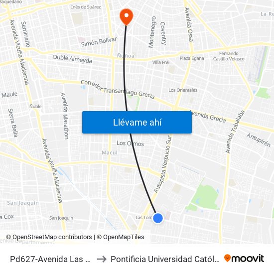 Pd627-Avenida Las Torres / Esq. El Torreón to Pontificia Universidad Católica De Chile (Campus Oriente) map