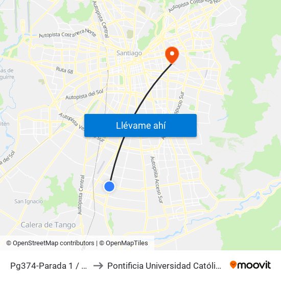 Pg374-Parada 1 / (M) Hospital El Pino to Pontificia Universidad Católica De Chile (Campus Oriente) map