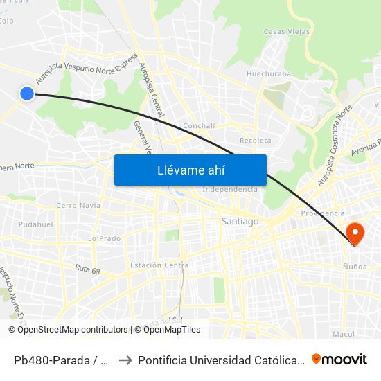 Pb480-Parada / Pasarela Lo Boza to Pontificia Universidad Católica De Chile (Campus Oriente) map