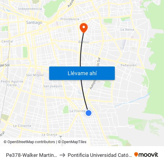 Pe378-Walker Martínez / Esq. Juan De Pineda to Pontificia Universidad Católica De Chile (Campus Oriente) map