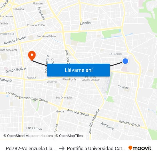 Pd782-Valenzuela Llanos / Esq. Av. Simón Bolivar to Pontificia Universidad Católica De Chile (Campus Oriente) map