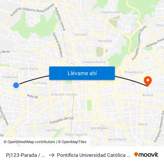 Pj123-Parada / Muni. Pudahuel to Pontificia Universidad Católica De Chile (Campus Oriente) map