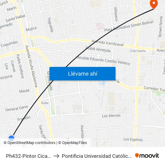 Ph432-Pintor Cicarelli / Esq. Carmen to Pontificia Universidad Católica De Chile (Campus Oriente) map
