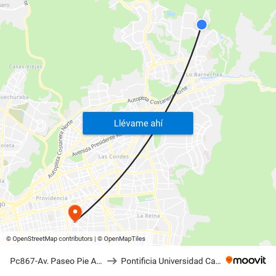 Pc867-Av. Paseo Pie Andino / Esq. Cam. El Huinganal to Pontificia Universidad Católica De Chile (Campus Oriente) map