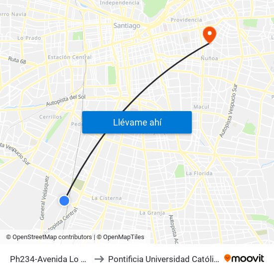 Ph234-Avenida Lo Espejo / Esq. La Divisa to Pontificia Universidad Católica De Chile (Campus Oriente) map