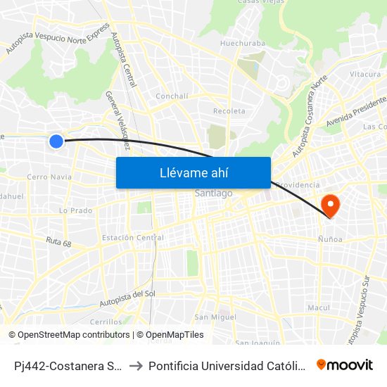 Pj442-Costanera Sur / Esq. Las Lumas to Pontificia Universidad Católica De Chile (Campus Oriente) map