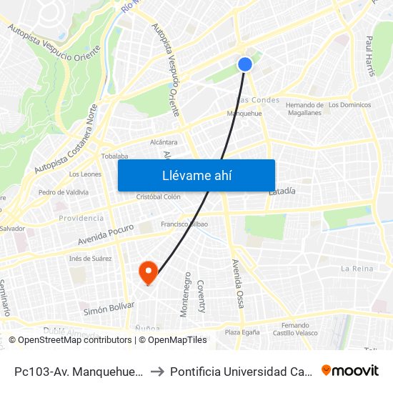 Pc103-Av. Manquehue Norte / Esq. Av. Pdte. Riesco to Pontificia Universidad Católica De Chile (Campus Oriente) map
