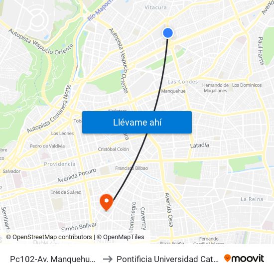 Pc102-Av. Manquehue Norte / Esq. Las Hualtatas to Pontificia Universidad Católica De Chile (Campus Oriente) map