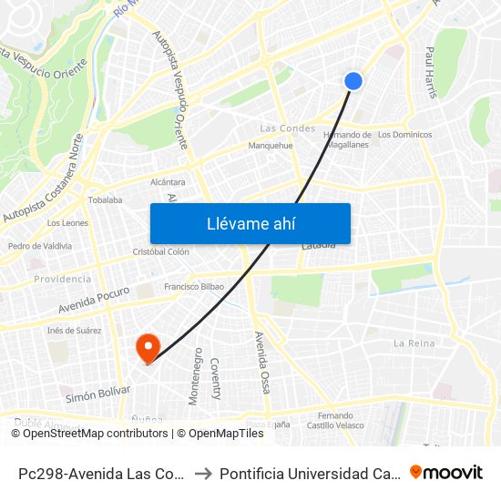 Pc298-Avenida Las Condes / Esq. Av. Las Tranqueras to Pontificia Universidad Católica De Chile (Campus Oriente) map