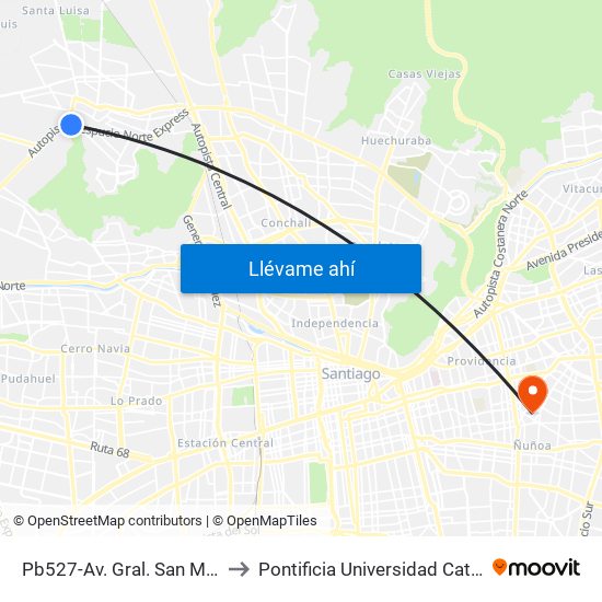 Pb527-Av. Gral. San Martín / Esq. Blanco Encalada to Pontificia Universidad Católica De Chile (Campus Oriente) map