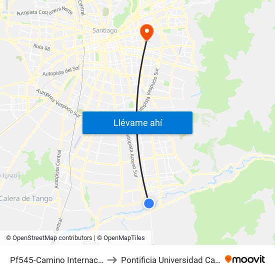Pf545-Camino Internacional / Esq. Ejército Libertador to Pontificia Universidad Católica De Chile (Campus Oriente) map
