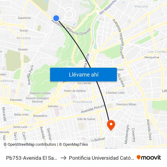 Pb753-Avenida El Salto / Esq. Av. A. Vespucio to Pontificia Universidad Católica De Chile (Campus Oriente) map