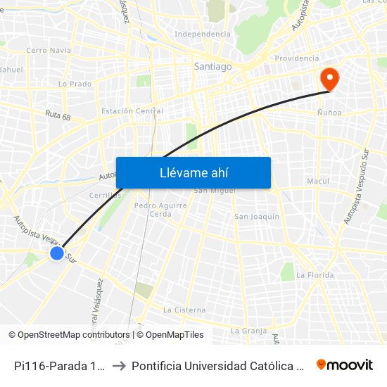 Pi116-Parada 1 / Liceo Maipú to Pontificia Universidad Católica De Chile (Campus Oriente) map