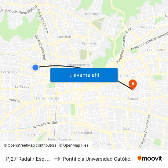 Pj27-Radal / Esq. Salvador Gutiérrez to Pontificia Universidad Católica De Chile (Campus Oriente) map