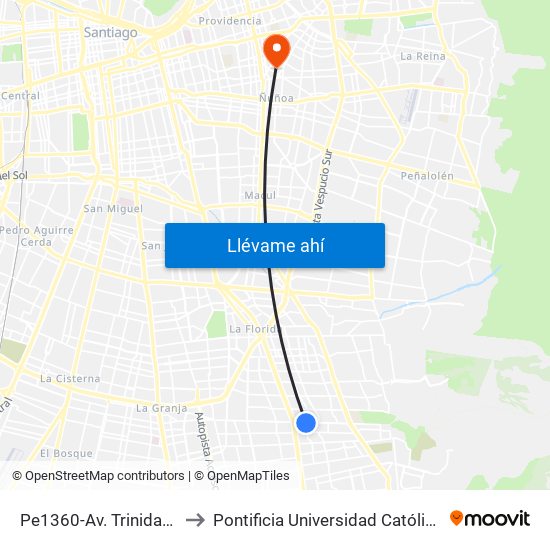 Pe1360-Av. Trinidad Oriente / Esq. Perú to Pontificia Universidad Católica De Chile (Campus Oriente) map