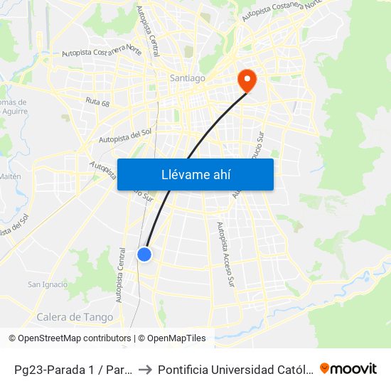 Pg23-Parada 1 / Paradero 39 Gran Avenida to Pontificia Universidad Católica De Chile (Campus Oriente) map