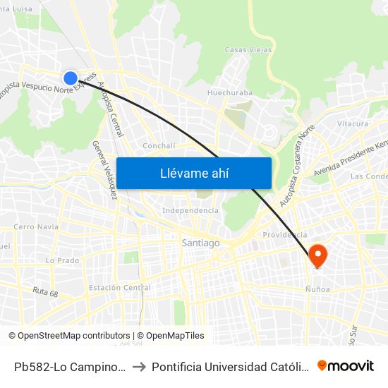 Pb582-Lo Campino / Esq. Carampangue to Pontificia Universidad Católica De Chile (Campus Oriente) map