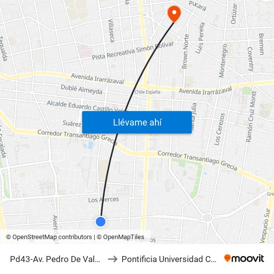 Pd43-Av. Pedro De Valdivia / Esq. Av. Rodrigo De Araya to Pontificia Universidad Católica De Chile (Campus Oriente) map