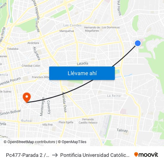 Pc477-Parada 2 / Hospital Dipreca to Pontificia Universidad Católica De Chile (Campus Oriente) map