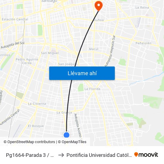 Pg1664-Parada 3 / Paradero 31 Santa Rosa to Pontificia Universidad Católica De Chile (Campus Oriente) map