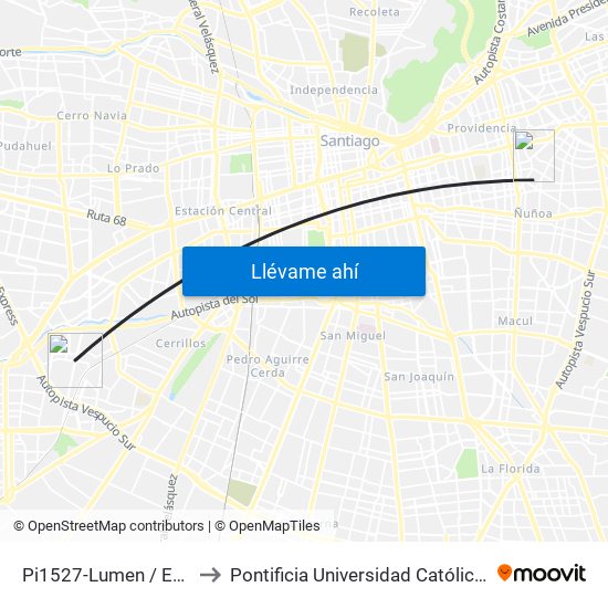 Pi1527-Lumen / Esq. Primo De Rivera to Pontificia Universidad Católica De Chile (Campus Oriente) map