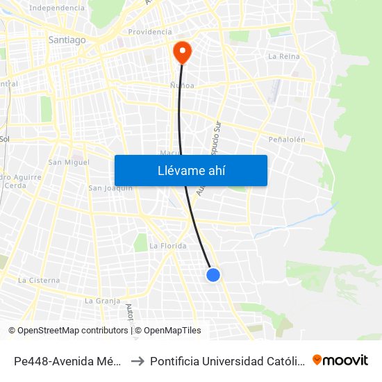 Pe448-Avenida México / Esq. Santa Julia to Pontificia Universidad Católica De Chile (Campus Oriente) map