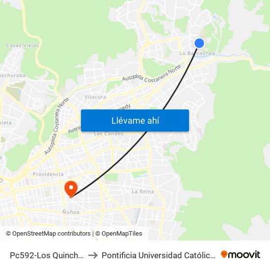 Pc592-Los Quincheros / Esq. Medina to Pontificia Universidad Católica De Chile (Campus Oriente) map