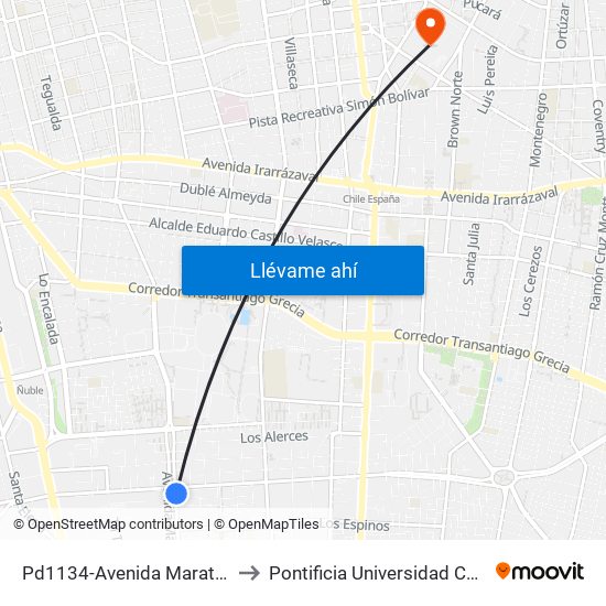 Pd1134-Avenida Marathon / Esq. Av. Rodrigo De Araya to Pontificia Universidad Católica De Chile (Campus Oriente) map